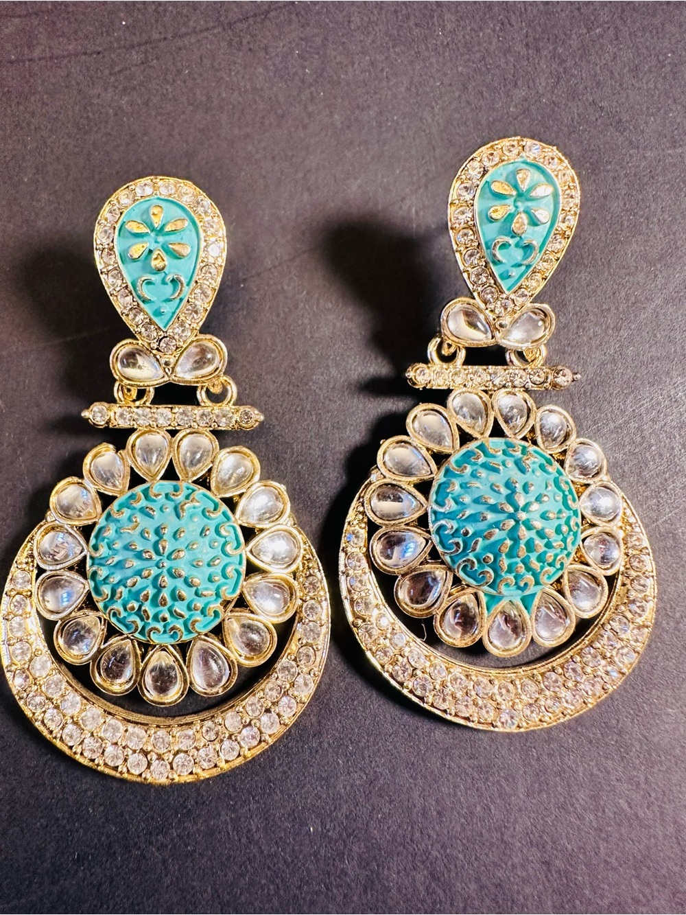 Indian Bollywood Style Mint Green Enamel Chandelier Earring Set